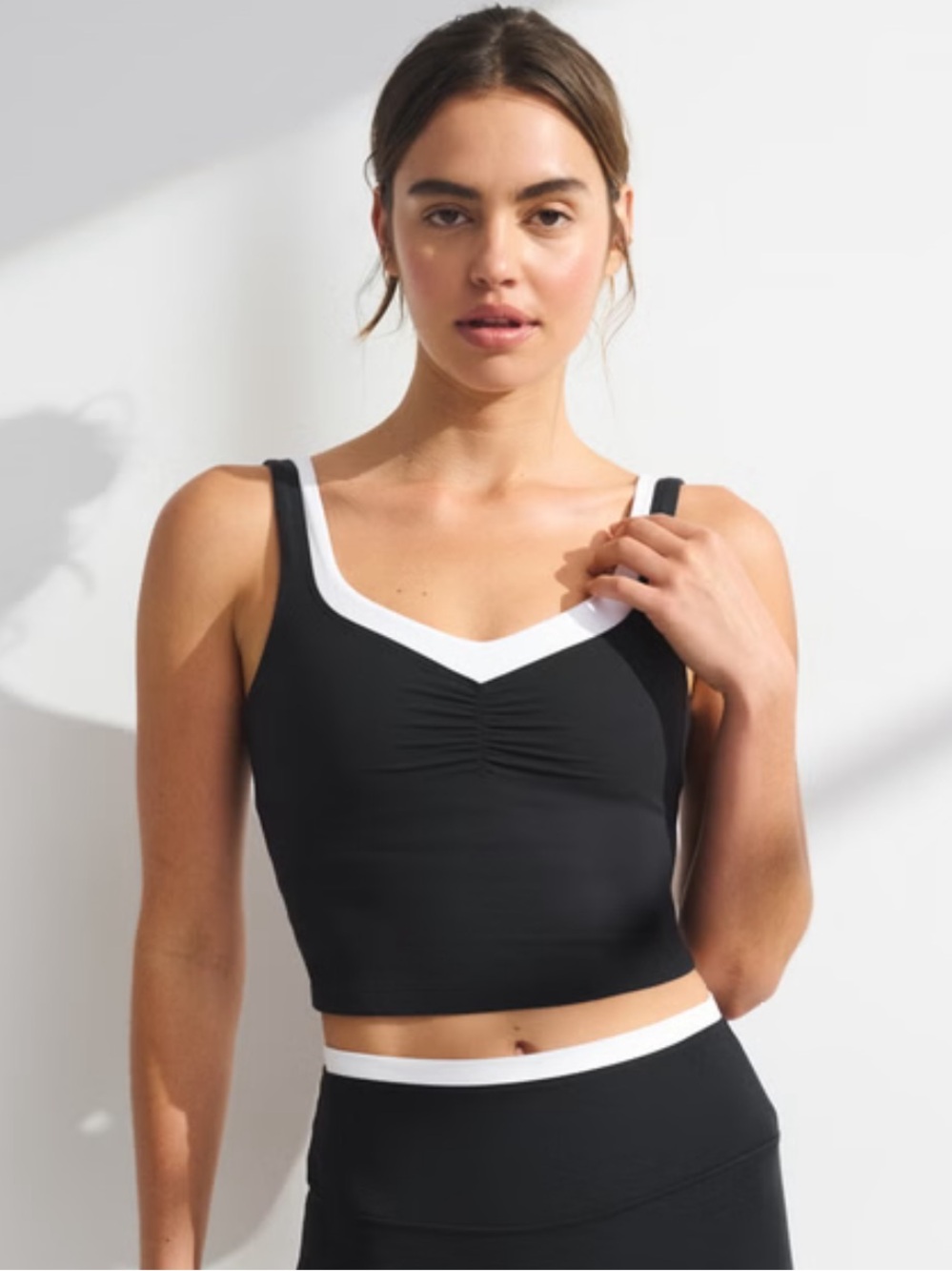 YPB Studio Flex Double Layered Tank Top Women's M Black White Sweetheart Neck